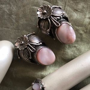 Signed FNG Old Pawn Navajo Sterling MOP Earrings